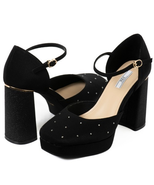 R&E（アールアンドイー）の「【R&E】チャンキーラメヒールスクエアトゥセパレートパンプス（パンプス・レディース・ブラック/ピンクベージュ・23.5cm/23cm/22.5cm/22cm/24.5cm/24cm）」の12枚目の写真