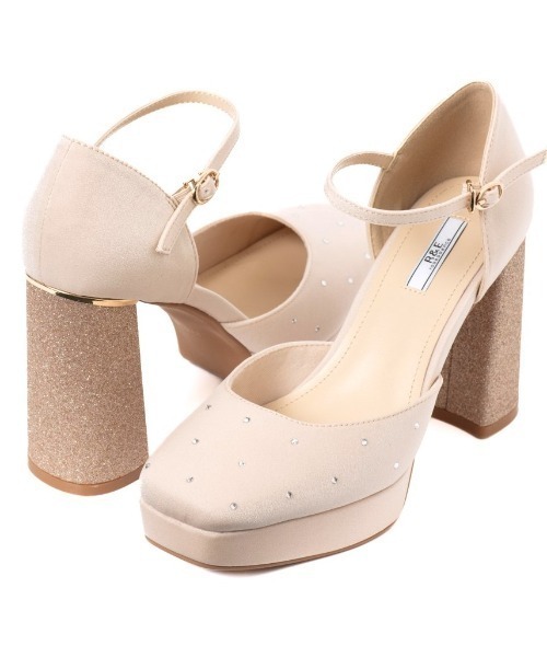 R&E（アールアンドイー）の「【R&E】チャンキーラメヒールスクエアトゥセパレートパンプス（パンプス・レディース・ブラック/ピンクベージュ・23.5cm/23cm/22.5cm/22cm/24.5cm/24cm）」の18枚目の写真