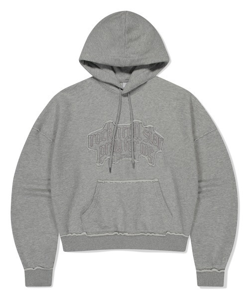 MAHAGRID(マハグリッド)の「『mahagrid/マハグリッド』 RAW CUT PRAY CROP HOODIE/カットデザインクロップドパーカー(パーカー・レディース・グレー/チャコールグレー・FREE)」の1枚目の写真