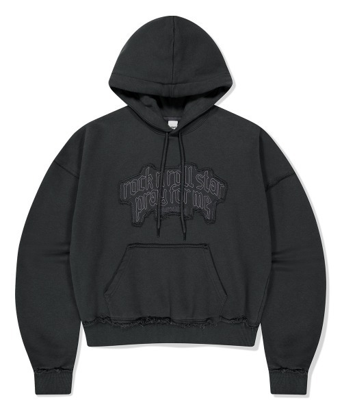 MAHAGRID(マハグリッド)の「『mahagrid/マハグリッド』 RAW CUT PRAY CROP HOODIE/カットデザインクロップドパーカー(パーカー・レディース・グレー/チャコールグレー・FREE)」の2枚目の写真