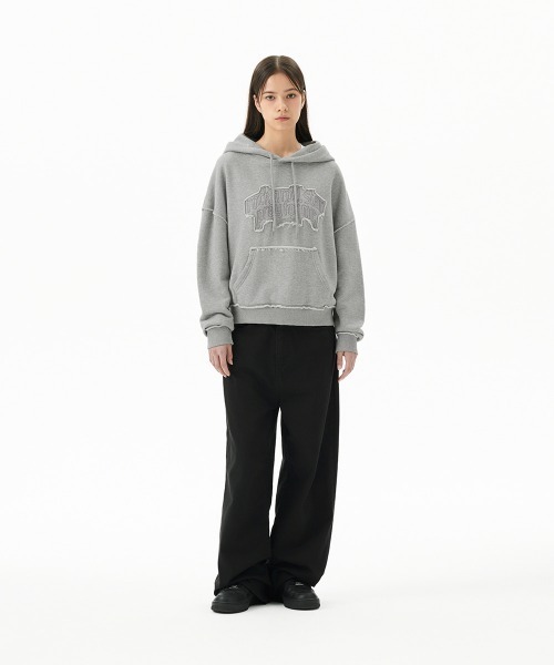 MAHAGRID(マハグリッド)の「『mahagrid/マハグリッド』 RAW CUT PRAY CROP HOODIE/カットデザインクロップドパーカー(パーカー・レディース・グレー/チャコールグレー・FREE)」の8枚目の写真
