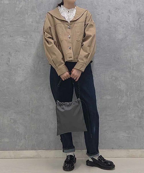 Bleu Bleuet(ブルーブルーエ)の「編み込み巾着ショルダー(ショルダーバッグ・レディース・グレー/カーキ/ブラック・FREE)」の5枚目の写真