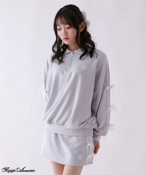 セール】【girly line】リボンサイドレースセットアップ（セットアップ