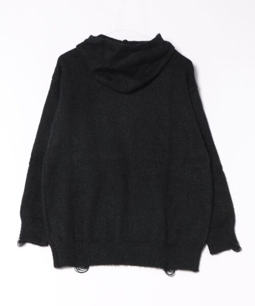 MASHIRO(マシロ)の「【MASHIRO】ダメージ加工ニットロゴジップルーズパーカー/グランジ Y2K(MA/EK92)(パーカー・レディース・ブラック/グレー・FREE)」の4枚目の写真