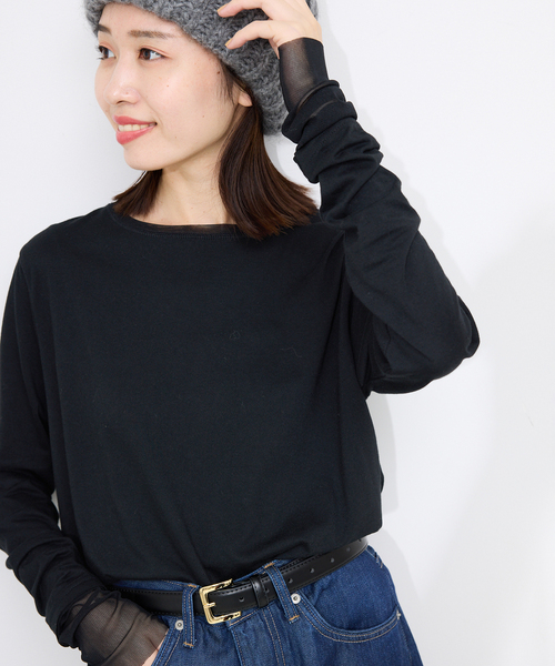 SLOBE IENA（スローブイエナ）の「《WEB限定/追加3》レイヤードスリーブロンTEE（Tシャツ/カットソー・レディース・ブラック/ブラック系その他/ホワイト・FREE）」の3枚目の写真