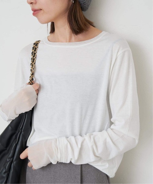 SLOBE IENA（スローブイエナ）の「《WEB限定/追加3》レイヤードスリーブロンTEE（Tシャツ/カットソー・レディース・ブラック/ブラック系その他/ホワイト・FREE）」の11枚目の写真