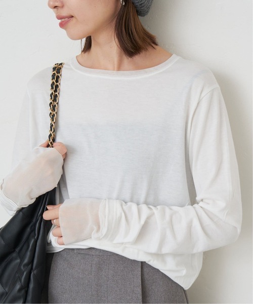 SLOBE IENA（スローブイエナ）の「《WEB限定/追加3》レイヤードスリーブロンTEE（Tシャツ/カットソー・レディース・ブラック/ブラック系その他/ホワイト・FREE）」の12枚目の写真