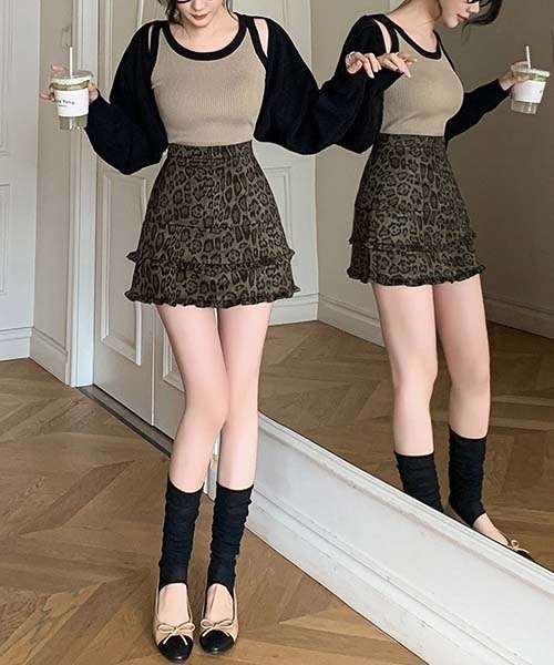 gossip!ロサンゼルス(ゴシップロサンゼルス)の「Y2K フリルヒョウ柄スカート レオパード柄スカート(スカート・レディース・ブラウン/グリーン・S/M)」の13枚目の写真