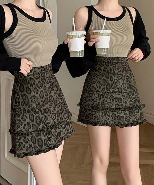 gossip!ロサンゼルス(ゴシップロサンゼルス)の「Y2K フリルヒョウ柄スカート レオパード柄スカート(スカート・レディース・ブラウン/グリーン・S/M)」の20枚目の写真