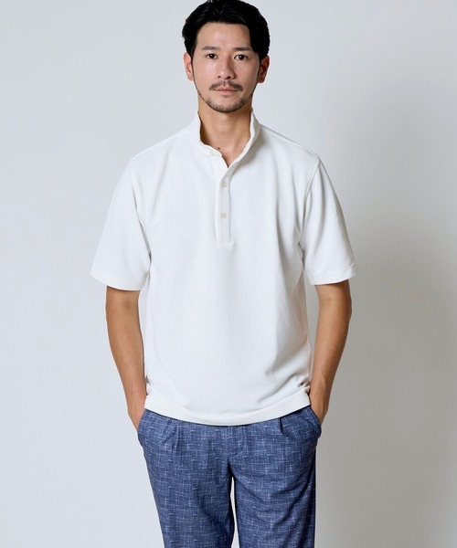 TETE HOMME（テットオム）の「リップルボーダースタンドポロ（ポロシャツ・メンズ・ネイビー/サックスブルー/ホワイト・XX-LARGE/LARGE/MEDIUM）」の3枚目の写真