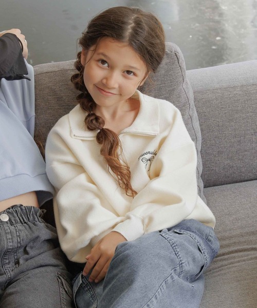 GLOBAL WORK(グローバルワーク)の「メルティハーフZIPニットプルオーバー/593432(ニット/セーター・キッズ・ブルー系その他/オフホワイト・140cm/160cm/150cm/130cm)」の7枚目の写真