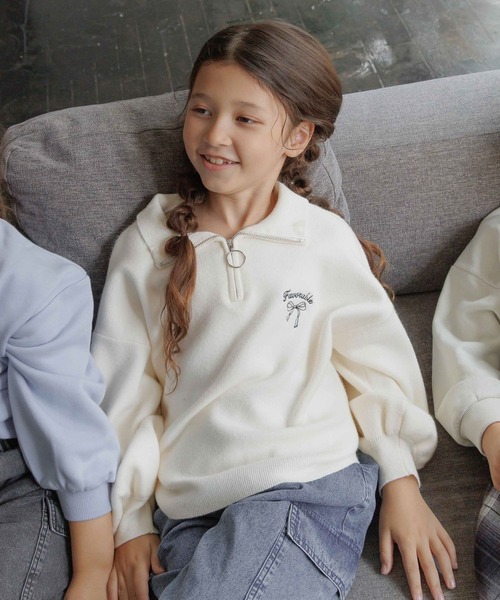 GLOBAL WORK(グローバルワーク)の「メルティハーフZIPニットプルオーバー/593432(ニット/セーター・キッズ・ブルー系その他/オフホワイト・140cm/160cm/150cm/130cm)」の8枚目の写真