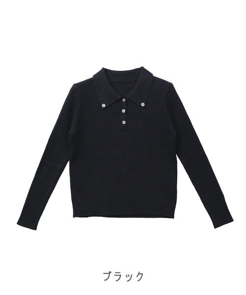 CLOTHY（クロシィ）の「【シーズンレスに着回せる優秀アイテム】襟ボタンポロニットトップス（ニット/セーター・レディース・ブラック/オフホワイト/イエロー/ベージュ・FREE）」の22枚目の写真