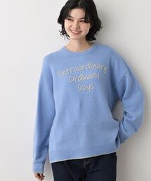 【洗える】ペイント風刺繍入り配色ラインニット