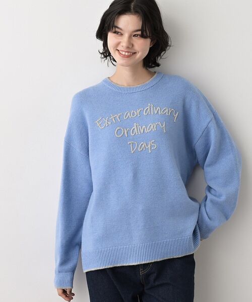 Dessin（デッサン）の「【洗える】ペイント風刺繍入り配色ラインニット（ニット/セーター・レディース・グレー/ライトブルー/ホワイト系・03/02/01/00）」の3枚目の写真