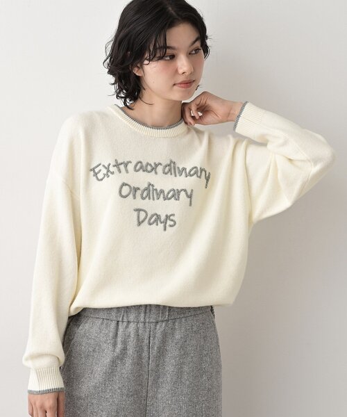 Dessin（デッサン）の「【洗える】ペイント風刺繍入り配色ラインニット（ニット/セーター・レディース・グレー/ライトブルー/ホワイト系・03/02/01/00）」の16枚目の写真