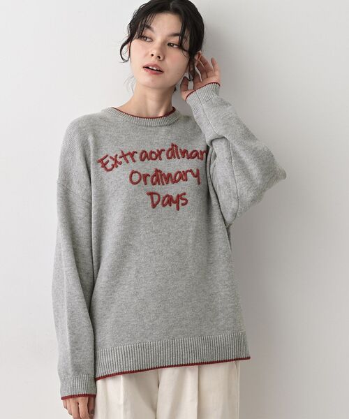 Dessin（デッサン）の「【洗える】ペイント風刺繍入り配色ラインニット（ニット/セーター・レディース・グレー/ライトブルー/ホワイト系・03/02/01/00）」の19枚目の写真