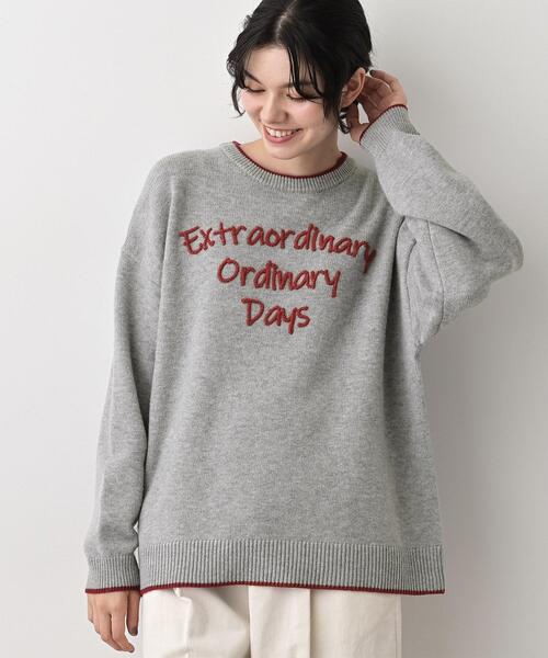 Dessin（デッサン）の「【洗える】ペイント風刺繍入り配色ラインニット（ニット/セーター・レディース・グレー/ライトブルー/ホワイト系・03/02/01/00）」の20枚目の写真