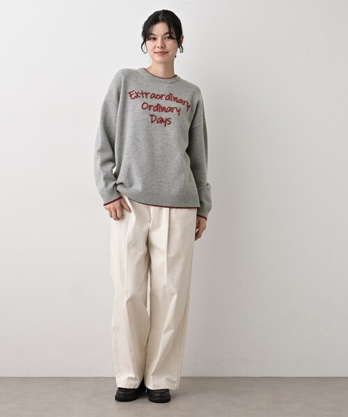 Dessin（デッサン）の「【洗える】ペイント風刺繍入り配色ラインニット（ニット/セーター・レディース・グレー/ライトブルー/ホワイト系・03/02/01/00）」の21枚目の写真