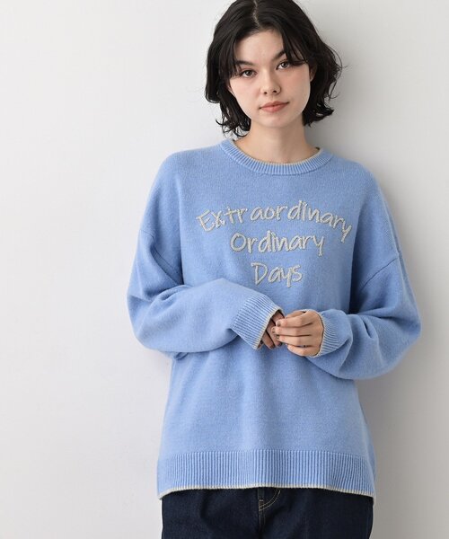 Dessin（デッサン）の「【洗える】ペイント風刺繍入り配色ラインニット（ニット/セーター・レディース・グレー/ライトブルー/ホワイト系・03/02/01/00）」の4枚目の写真