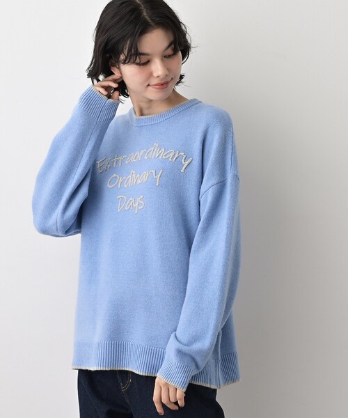 Dessin（デッサン）の「【洗える】ペイント風刺繍入り配色ラインニット（ニット/セーター・レディース・グレー/ライトブルー/ホワイト系・03/02/01/00）」の5枚目の写真