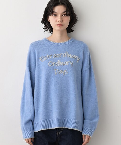 Dessin（デッサン）の「【洗える】ペイント風刺繍入り配色ラインニット（ニット/セーター・レディース・グレー/ライトブルー/ホワイト系・03/02/01/00）」の8枚目の写真