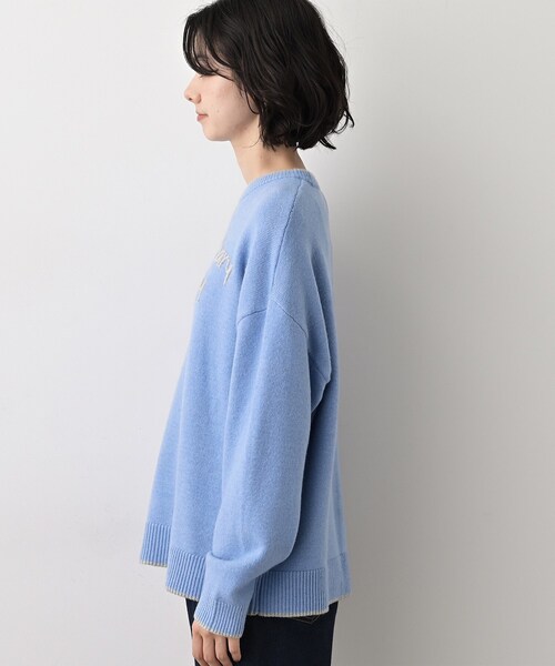Dessin（デッサン）の「【洗える】ペイント風刺繍入り配色ラインニット（ニット/セーター・レディース・グレー/ライトブルー/ホワイト系・03/02/01/00）」の9枚目の写真