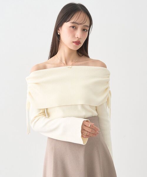 earth music&ecology(アースミュージックアンドエコロジー)の「リボンギャザーオフショルニットプルオーバー(ニット/セーター・レディース・ボルドー/ネイビー/アイボリー・FREE)」の22枚目の写真