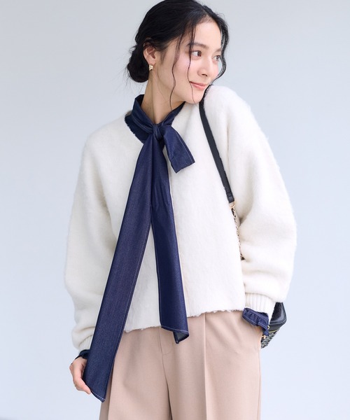 VIS（ビス）の「チェックアソートシャギーニットカーディガン/セットアップ対応（カーディガン/ボレロ・レディース・ネイビー/グレー/オフホワイト・FREE）」の12枚目の写真