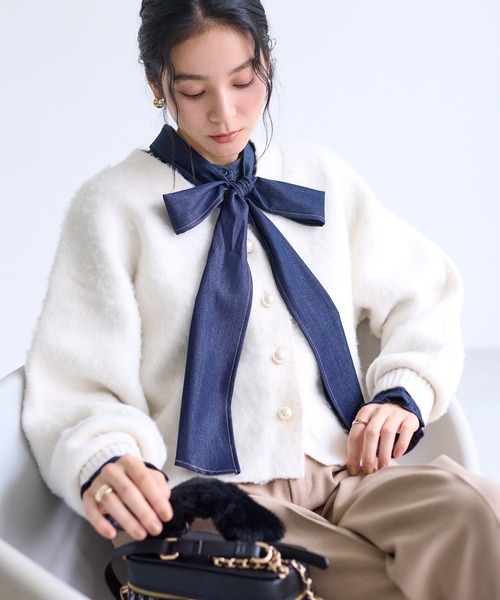 VIS（ビス）の「チェックアソートシャギーニットカーディガン/セットアップ対応（カーディガン/ボレロ・レディース・ネイビー/グレー/オフホワイト・FREE）」の14枚目の写真