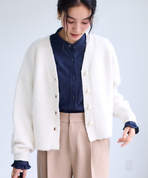 VIS（ビス）の「チェックアソートシャギーニットカーディガン/セットアップ対応（カーディガン/ボレロ・レディース・ネイビー/グレー/オフホワイト・FREE）」の15枚目の写真