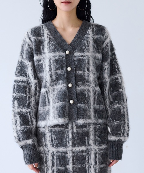 セール】チェックアソートシャギーニットカーディガン/セットアップ