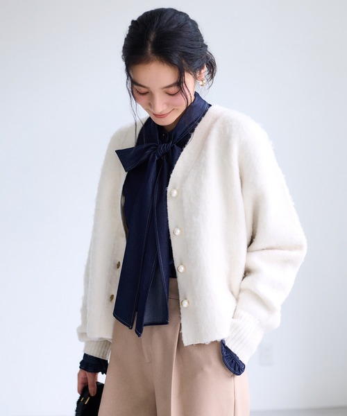 VIS（ビス）の「チェックアソートシャギーニットカーディガン/セットアップ対応（カーディガン/ボレロ・レディース・ネイビー/グレー/オフホワイト・FREE）」の13枚目の写真