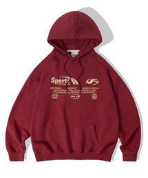オーバーサイズレーシングロゴフードパーカー-ワイン