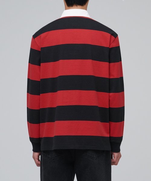 MUSINSA STANDARD（ムシンサスタンダード）の「ストライプラグビーシャツ[ブラック/レッド]（ポロシャツ・メンズ・その他・MEDIUM/LARGE/X-LARGE/XX-LARGE）」の2枚目の写真