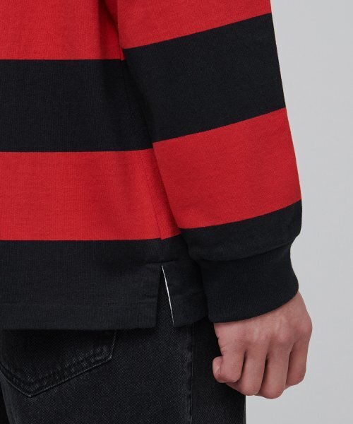MUSINSA STANDARD（ムシンサスタンダード）の「ストライプラグビーシャツ[ブラック/レッド]（ポロシャツ・メンズ・その他・MEDIUM/LARGE/X-LARGE/XX-LARGE）」の6枚目の写真