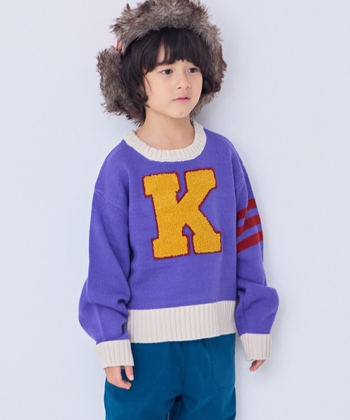 Life Support Products（ライフサポートプロダクツ）の「【マシンウォッシャブル】レタードニット（ニット/セーター・キッズ・パープル/オレンジ/ブルー/アイボリー/チャコール・90/100/110/120/80/130/140/150/95）」の4枚目の写真