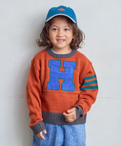 Life Support Products（ライフサポートプロダクツ）の「【マシンウォッシャブル】レタードニット（ニット/セーター・キッズ・パープル/オレンジ/ブルー/アイボリー/チャコール・90/100/110/120/80/130/140/150/95）」の5枚目の写真