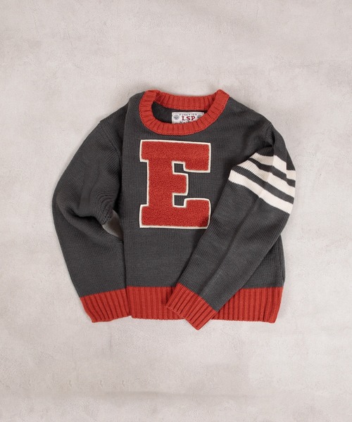 Life Support Products（ライフサポートプロダクツ）の「【マシンウォッシャブル】レタードニット（ニット/セーター・キッズ・パープル/オレンジ/ブルー/アイボリー/チャコール・90/100/110/120/80/130/140/150/95）」の2枚目の写真