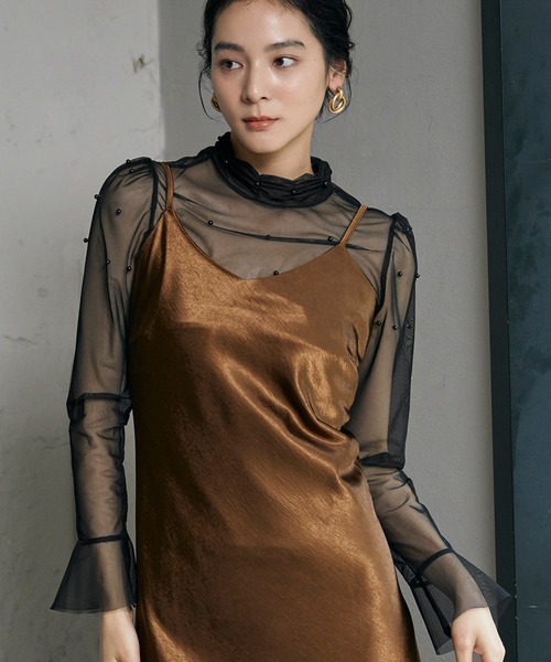 LOWO(ロワ)の「シアーカットソー 長袖 レディース きれいめ ハイネック レイヤード(Tシャツ/カットソー・レディース・アイボリー/ブラック/ホワイト・FREE)」の8枚目の写真