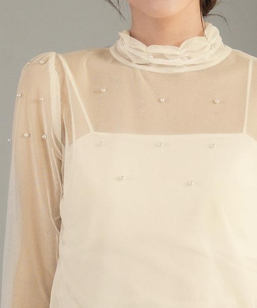 LOWO(ロワ)の「シアーカットソー 長袖 レディース きれいめ ハイネック レイヤード(Tシャツ/カットソー・レディース・アイボリー/ブラック/ホワイト・FREE)」の17枚目の写真