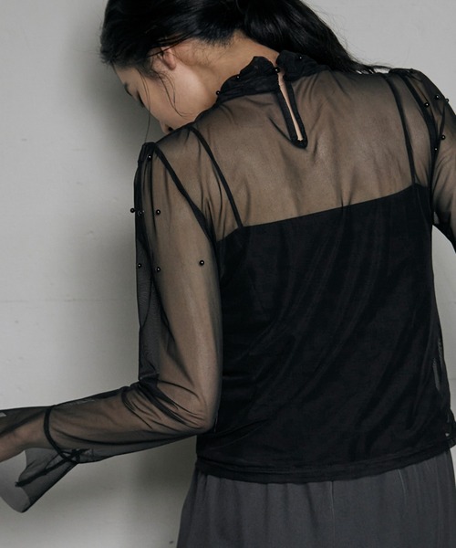 LOWO(ロワ)の「シアーカットソー 長袖 レディース きれいめ ハイネック レイヤード(Tシャツ/カットソー・レディース・アイボリー/ブラック/ホワイト・FREE)」の19枚目の写真