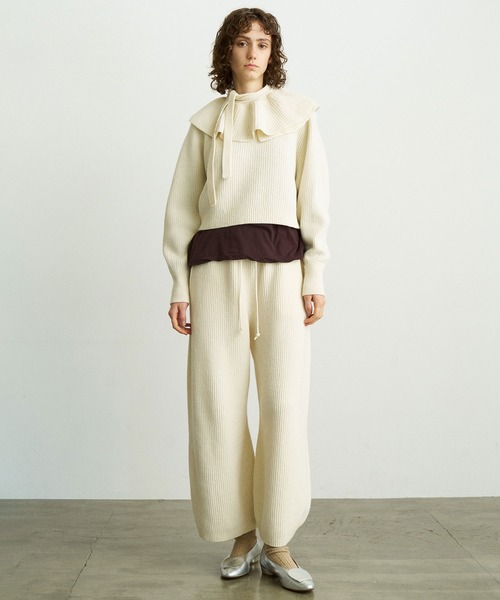 UNFIL（アンフィル）の「UNFIL | ウールコットン リブニット ワイドパンツ WOMEN（その他パンツ・レディース・オフホワイト/ブラック系その他・1）」の13枚目の写真