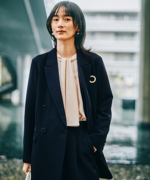 【新品未使用】le.coeur blanc / クロステーラードジャケット リネンライクストライプノーカラージャケット/le.coeur blanc(ルクール