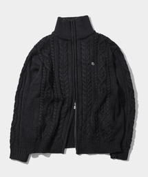 PLACE STUDIO（プレイススタジオ）の「High neck overfit two-way cable knit full zip-up cardigan [black]（カーディガン/ボレロ）」