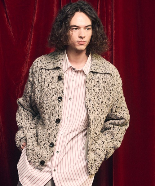 UNISEX》Slub Yarn Prime-Over Collared Cardigan/スラブヤーン