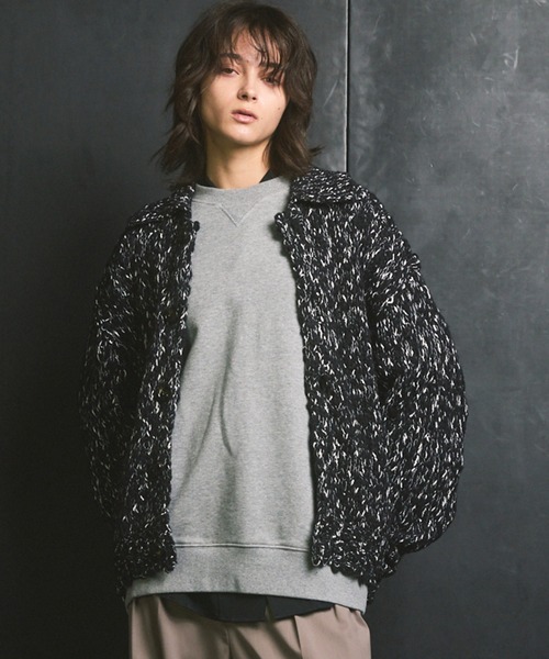 トップス Time is on NEW MIX COLLARED CARDIGAN セール】《UNISEX》Slub Yarn Prime-Over Collared Cardigan