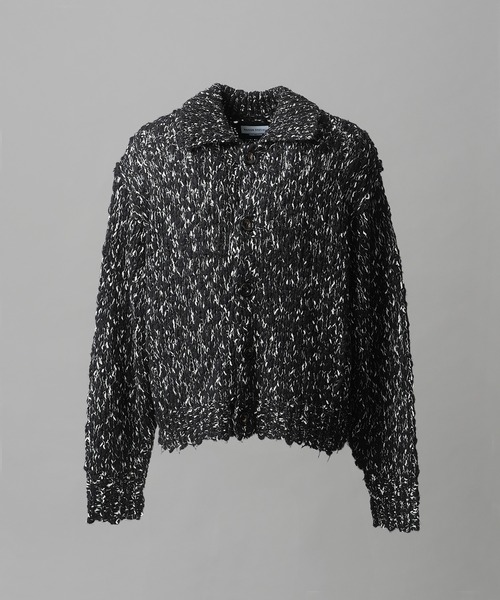 セール】《UNISEX》Slub Yarn Prime-Over Collared Cardigan