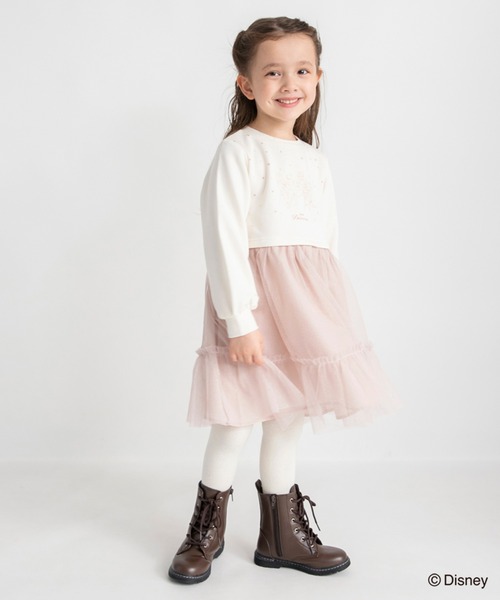 BRANSHES（ブランシェス）の「【DisneyCollection/ディズニーコレクション】裏起毛チュールドッキングワンピース（ワンピース・キッズ・ピンク/サックスブルー・100/110/90/120/130）」の2枚目の写真