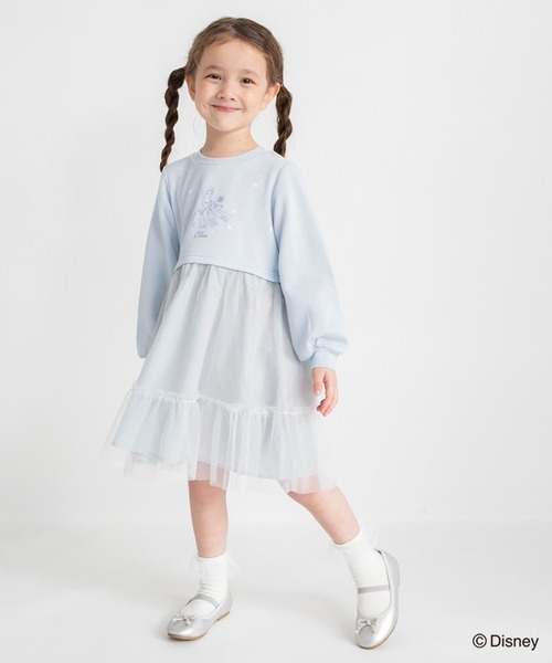 BRANSHES（ブランシェス）の「【DisneyCollection/ディズニーコレクション】裏起毛チュールドッキングワンピース（ワンピース・キッズ・ピンク/サックスブルー・100/110/90/120/130）」の3枚目の写真